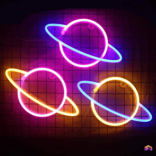 Panneau LED néon Planète - Déco Gaming